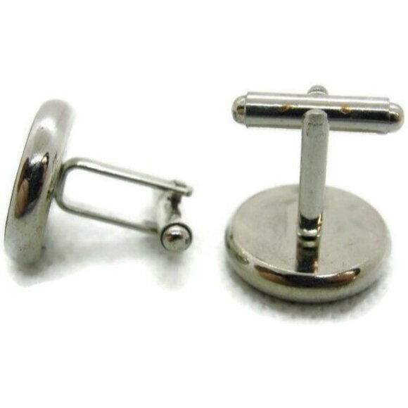 Wood Cuff Link Engraveable Bullet Round 1" x 3/4" Silver Tone Men Cufflinks - Picture 4 of 7